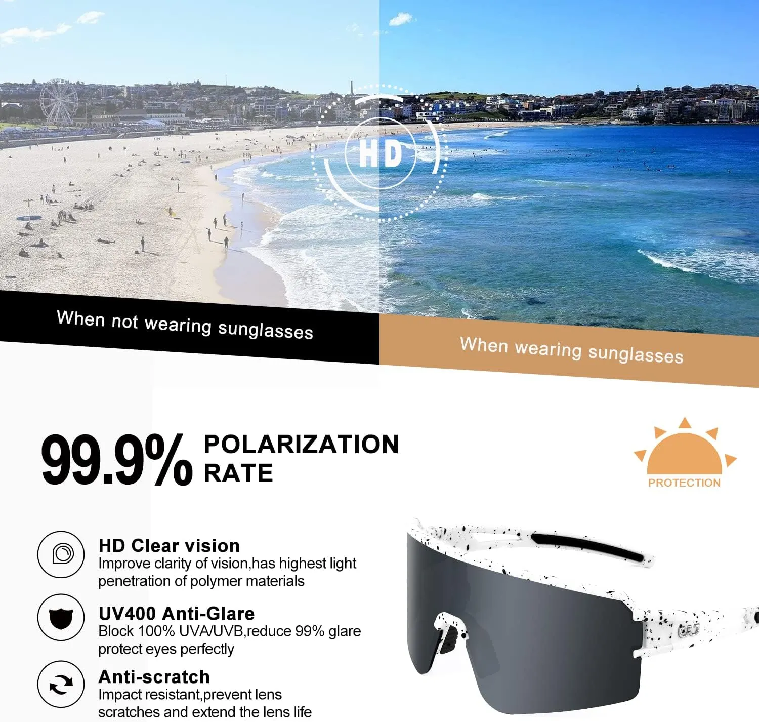 FMY Polarized Cycling Glasses Sports Sunglasses,UV400 Protection Eyewear Baseball Running Fishing for Men Women Youth
