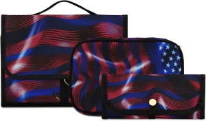 Foldable Hanging Travel Toiletry Organizer Set 3-Piece with Cosmetic Bag & Brush Holder - American Flag (2)