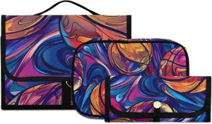Foldable Hanging Travel Toiletry Organizer Set 3-Piece with Cosmetic Bag & Brush Holder - Basketball (11)