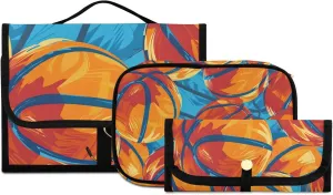 Foldable Hanging Travel Toiletry Organizer Set 3-Piece with Cosmetic Bag & Brush Holder - Basketball (13)