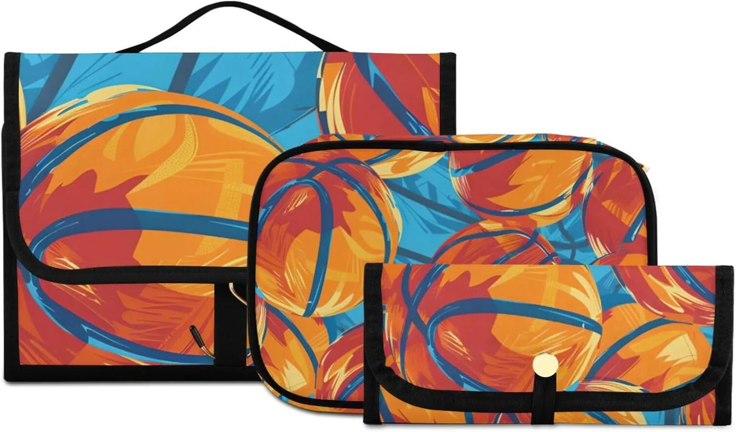 Foldable Hanging Travel Toiletry Organizer Set 3-Piece with Cosmetic Bag & Brush Holder - Basketball (13)