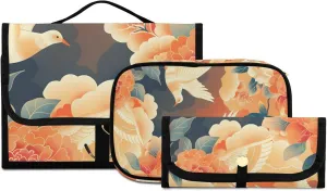 Foldable Hanging Travel Toiletry Organizer Set 3-Piece with Cosmetic Bag & Brush Holder - Bird (11)