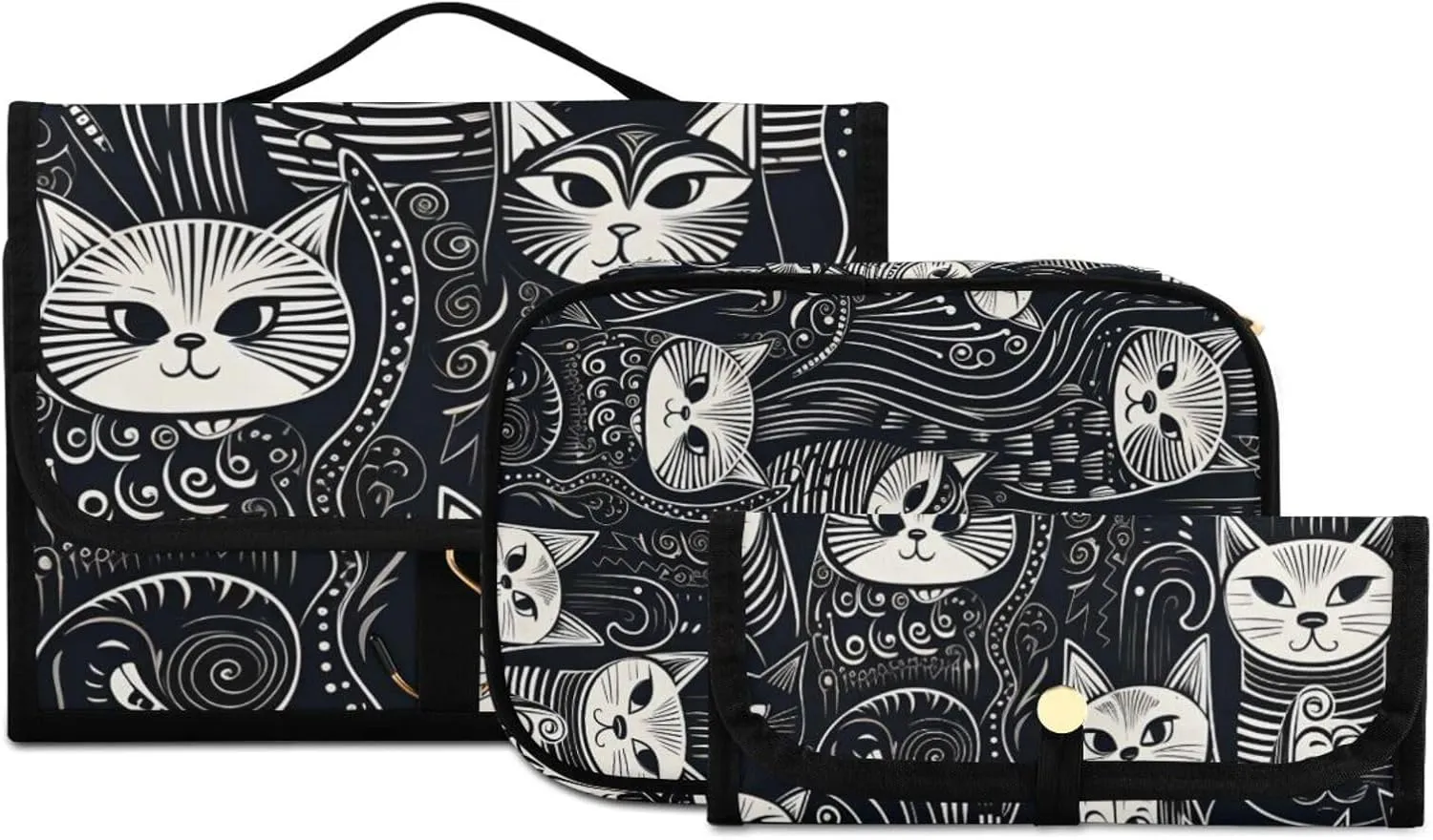 Foldable Hanging Travel Toiletry Organizer Set 3-Piece with Cosmetic Bag & Brush Holder - Cat (25)