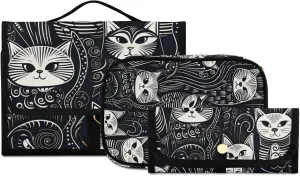 Foldable Hanging Travel Toiletry Organizer Set 3-Piece with Cosmetic Bag & Brush Holder - Cat (25)