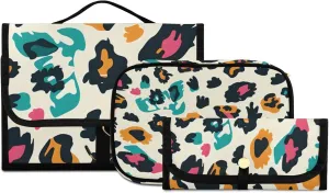 Foldable Hanging Travel Toiletry Organizer Set 3-Piece with Cosmetic Bag & Brush Holder - Cheetah (4)