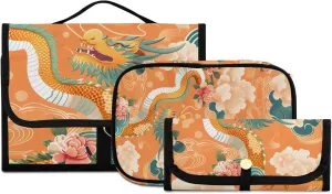 Foldable Hanging Travel Toiletry Organizer Set 3-Piece with Cosmetic Bag & Brush Holder - Chinese Dragon (7)