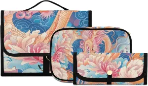 Foldable Hanging Travel Toiletry Organizer Set 3-Piece with Cosmetic Bag & Brush Holder - Chinese Dragon (8)