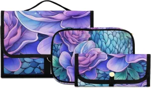 Foldable Hanging Travel Toiletry Organizer Set 3-Piece with Cosmetic Bag & Brush Holder - Colorful Dragon Scales (5)