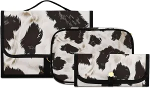 Foldable Hanging Travel Toiletry Organizer Set 3-Piece with Cosmetic Bag & Brush Holder - Cow (32)