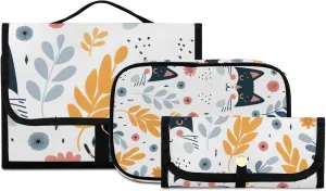 Foldable Hanging Travel Toiletry Organizer Set 3-Piece with Cosmetic Bag & Brush Holder - Cute Cat (6)