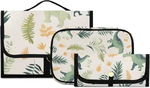 Foldable Hanging Travel Toiletry Organizer Set 3-Piece with Cosmetic Bag & Brush Holder - Cute Dinosaur (6)