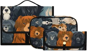 Foldable Hanging Travel Toiletry Organizer Set 3-Piece with Cosmetic Bag & Brush Holder - Cute Dog (1)