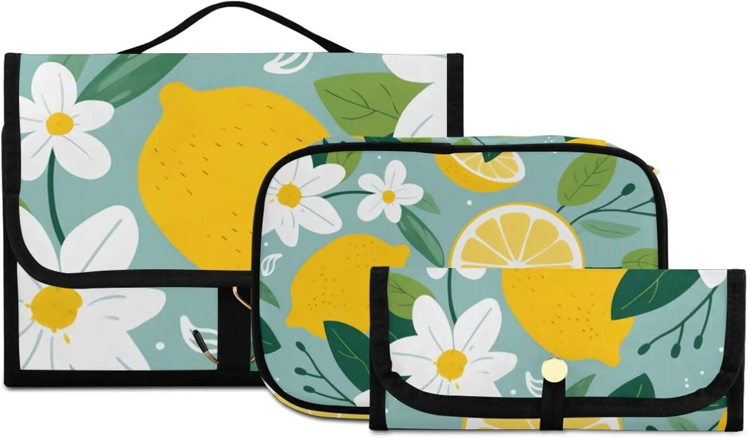 Foldable Hanging Travel Toiletry Organizer Set 3-Piece with Cosmetic Bag & Brush Holder - Cute Lemon (6)