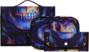 Foldable Hanging Travel Toiletry Organizer Set 3-Piece with Cosmetic Bag & Brush Holder - Cute Skull (2)