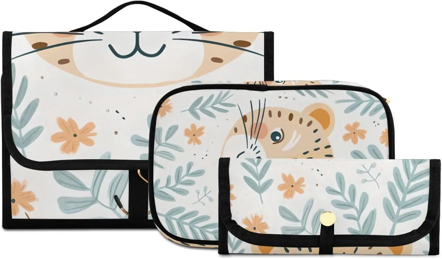 Foldable Hanging Travel Toiletry Organizer Set 3-Piece with Cosmetic Bag & Brush Holder - Cute Tiger (10)