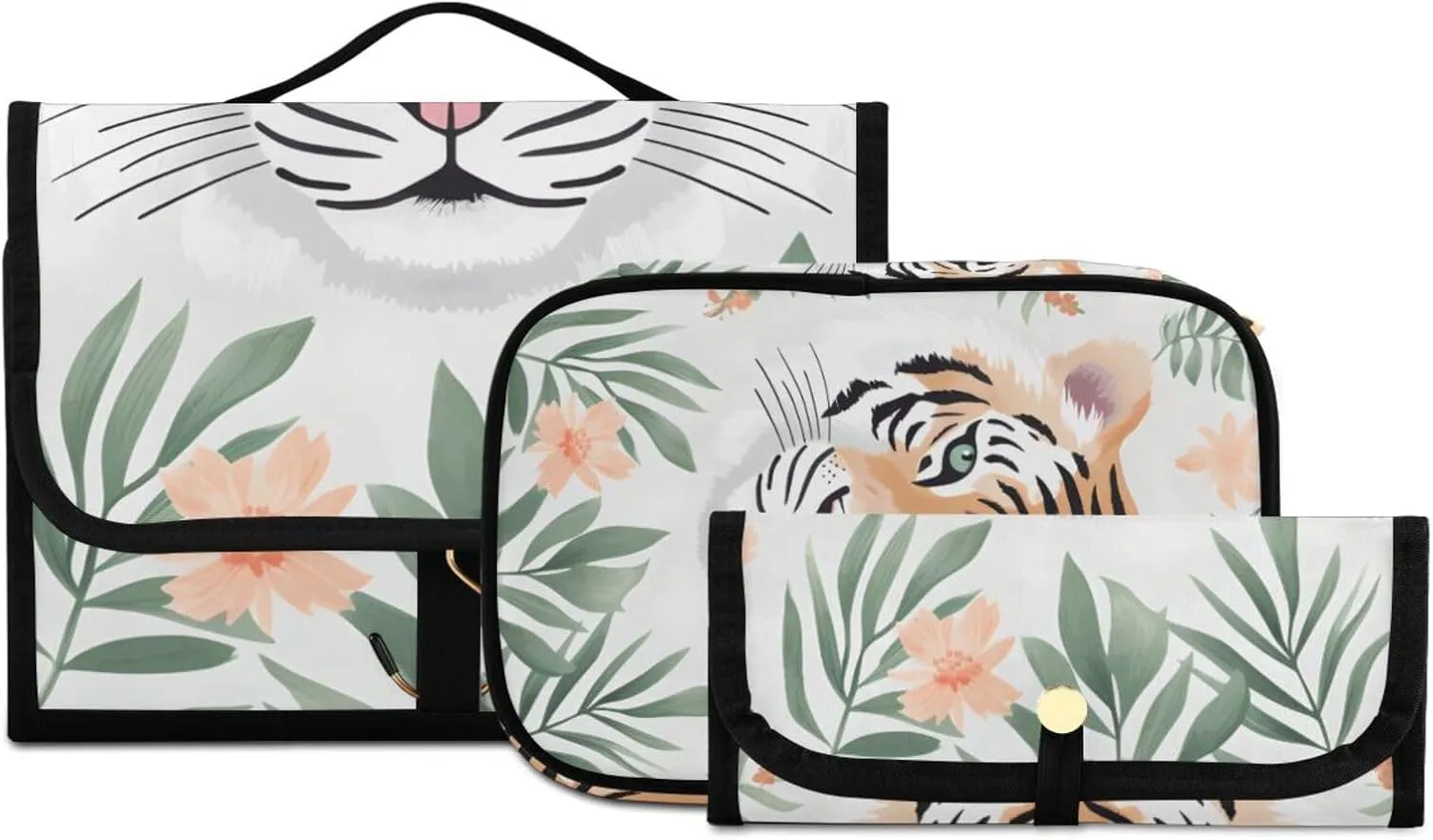 Foldable Hanging Travel Toiletry Organizer Set 3-Piece with Cosmetic Bag & Brush Holder - Cute Tiger (4)