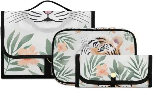 Foldable Hanging Travel Toiletry Organizer Set 3-Piece with Cosmetic Bag & Brush Holder - Cute Tiger (4)