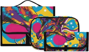 Foldable Hanging Travel Toiletry Organizer Set 3-Piece with Cosmetic Bag & Brush Holder - Elk (2)