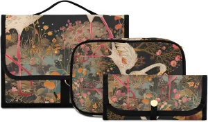 Foldable Hanging Travel Toiletry Organizer Set 3-Piece with Cosmetic Bag & Brush Holder - Flamingo (2)