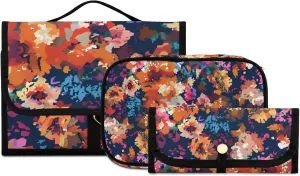Foldable Hanging Travel Toiletry Organizer Set 3-Piece with Cosmetic Bag & Brush Holder - Flower (13)