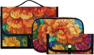 Foldable Hanging Travel Toiletry Organizer Set 3-Piece with Cosmetic Bag & Brush Holder - Flower (14)