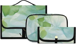 Foldable Hanging Travel Toiletry Organizer Set 3-Piece with Cosmetic Bag & Brush Holder - Flower (28)