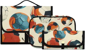 Foldable Hanging Travel Toiletry Organizer Set 3-Piece with Cosmetic Bag & Brush Holder - Football (12)