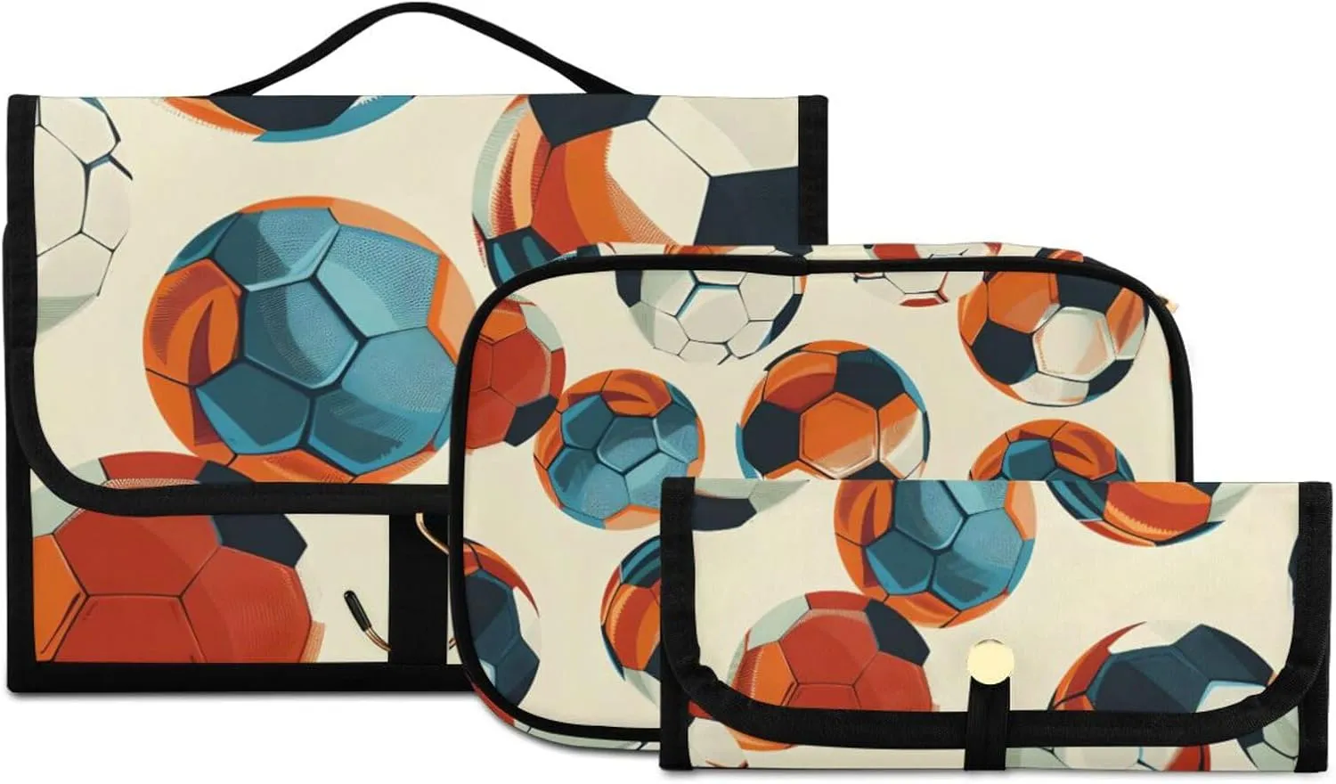 Foldable Hanging Travel Toiletry Organizer Set 3-Piece with Cosmetic Bag & Brush Holder - Football (12)