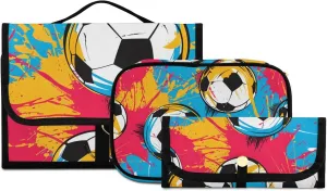 Foldable Hanging Travel Toiletry Organizer Set 3-Piece with Cosmetic Bag & Brush Holder - Football (13)