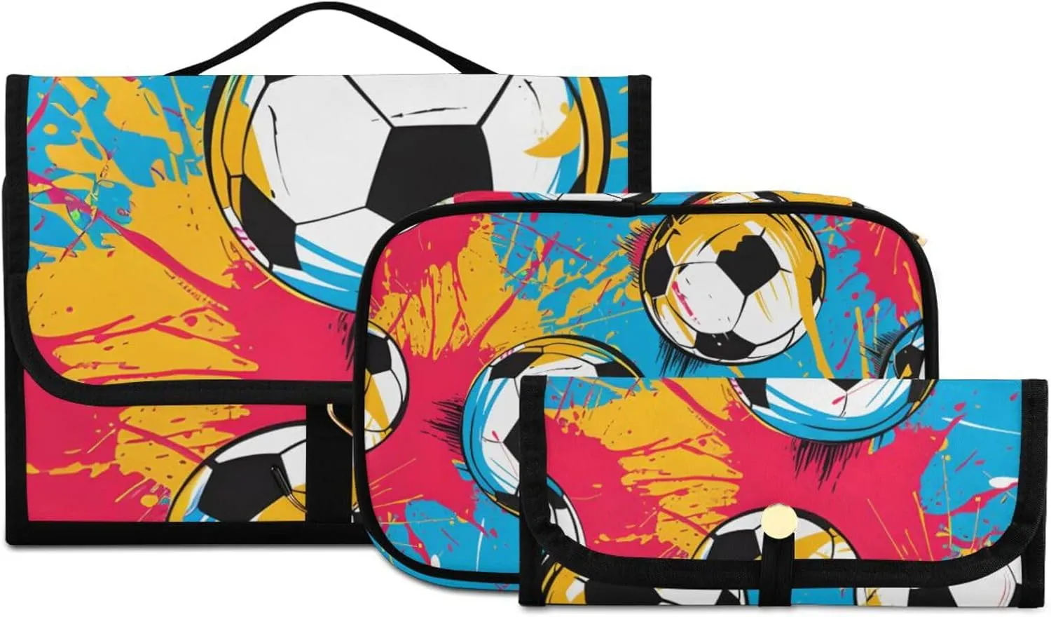 Foldable Hanging Travel Toiletry Organizer Set 3-Piece with Cosmetic Bag & Brush Holder - Football (13)