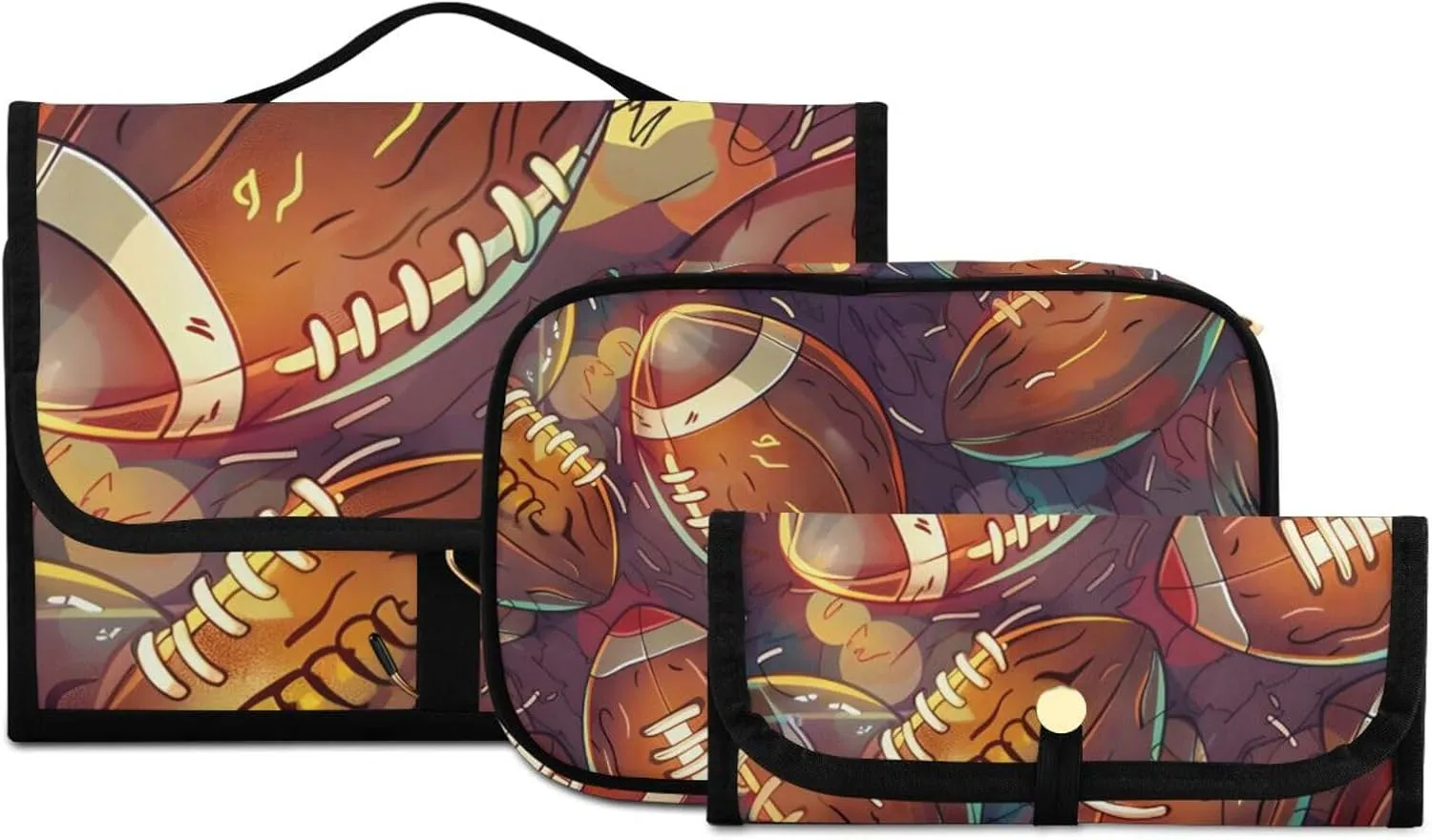 Foldable Hanging Travel Toiletry Organizer Set 3-Piece with Cosmetic Bag & Brush Holder - Football (3)