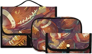 Foldable Hanging Travel Toiletry Organizer Set 3-Piece with Cosmetic Bag & Brush Holder - Football (3)
