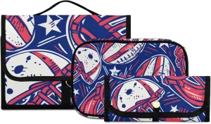 Foldable Hanging Travel Toiletry Organizer Set 3-Piece with Cosmetic Bag & Brush Holder - Football (5)