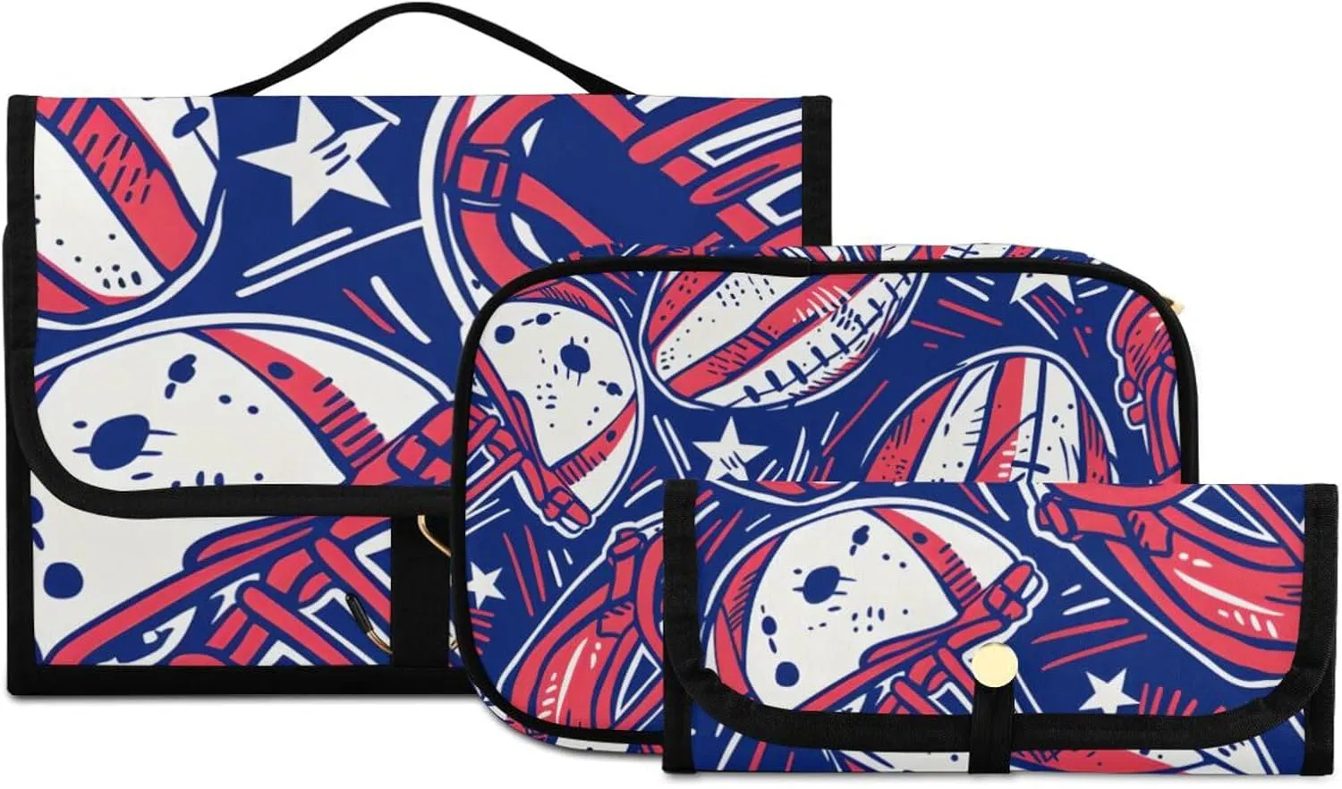 Foldable Hanging Travel Toiletry Organizer Set 3-Piece with Cosmetic Bag & Brush Holder - Football (5)
