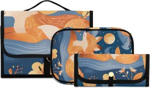 Foldable Hanging Travel Toiletry Organizer Set 3-Piece with Cosmetic Bag & Brush Holder - Fox (6)