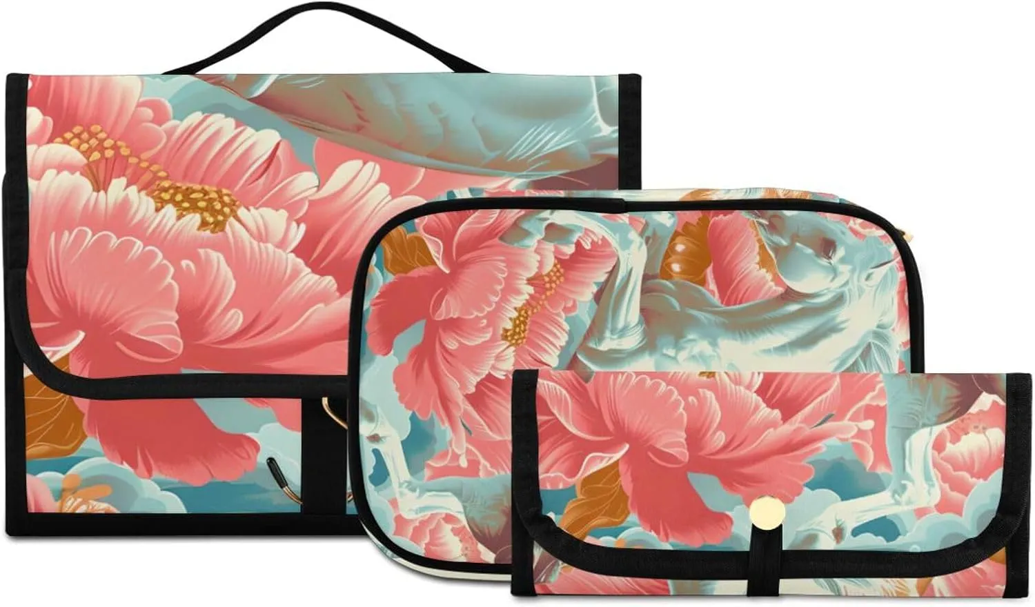 Foldable Hanging Travel Toiletry Organizer Set 3-Piece with Cosmetic Bag & Brush Holder - Horse (9)