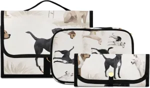 Foldable Hanging Travel Toiletry Organizer Set 3-Piece with Cosmetic Bag & Brush Holder - Illustration Dog (2)