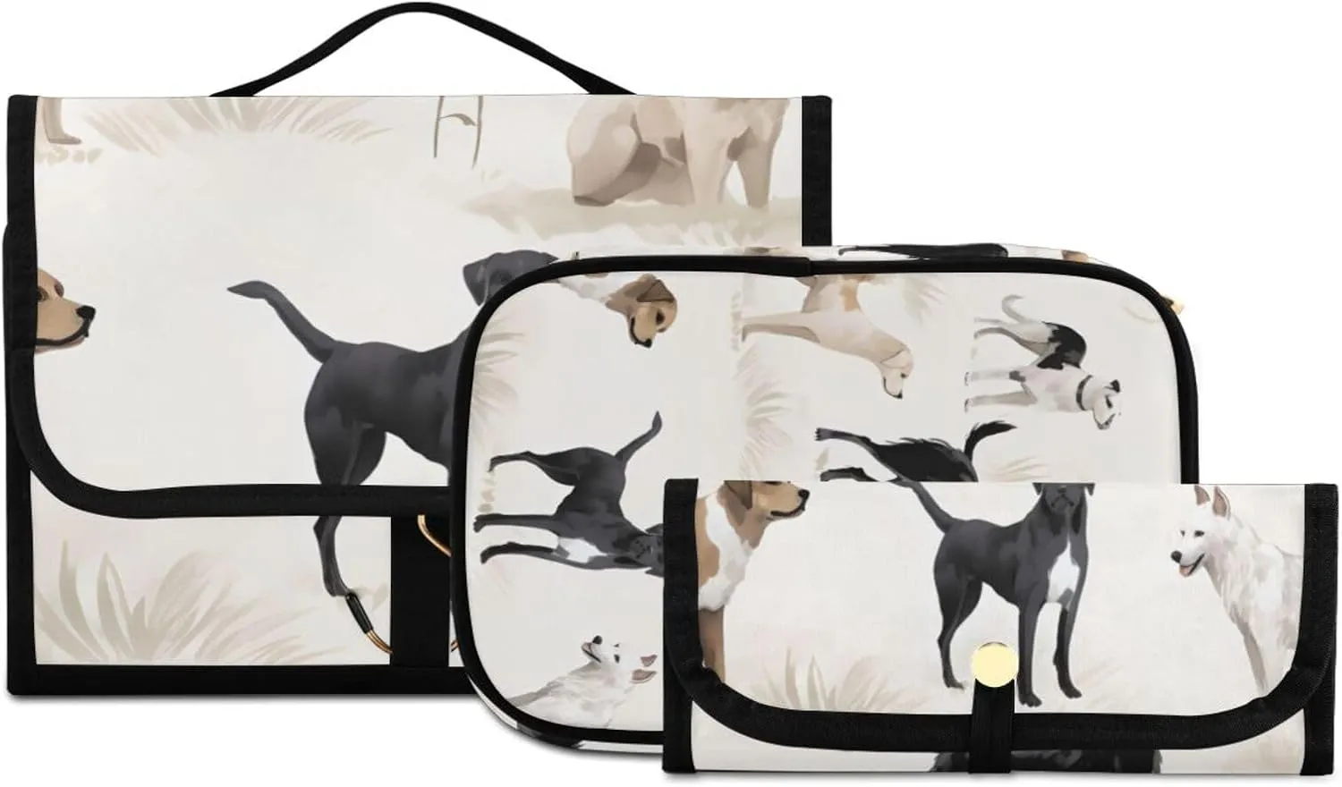 Foldable Hanging Travel Toiletry Organizer Set 3-Piece with Cosmetic Bag & Brush Holder - Illustration Dog (2)