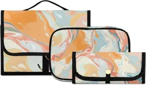 Foldable Hanging Travel Toiletry Organizer Set 3-Piece with Cosmetic Bag & Brush Holder - Marble (11)