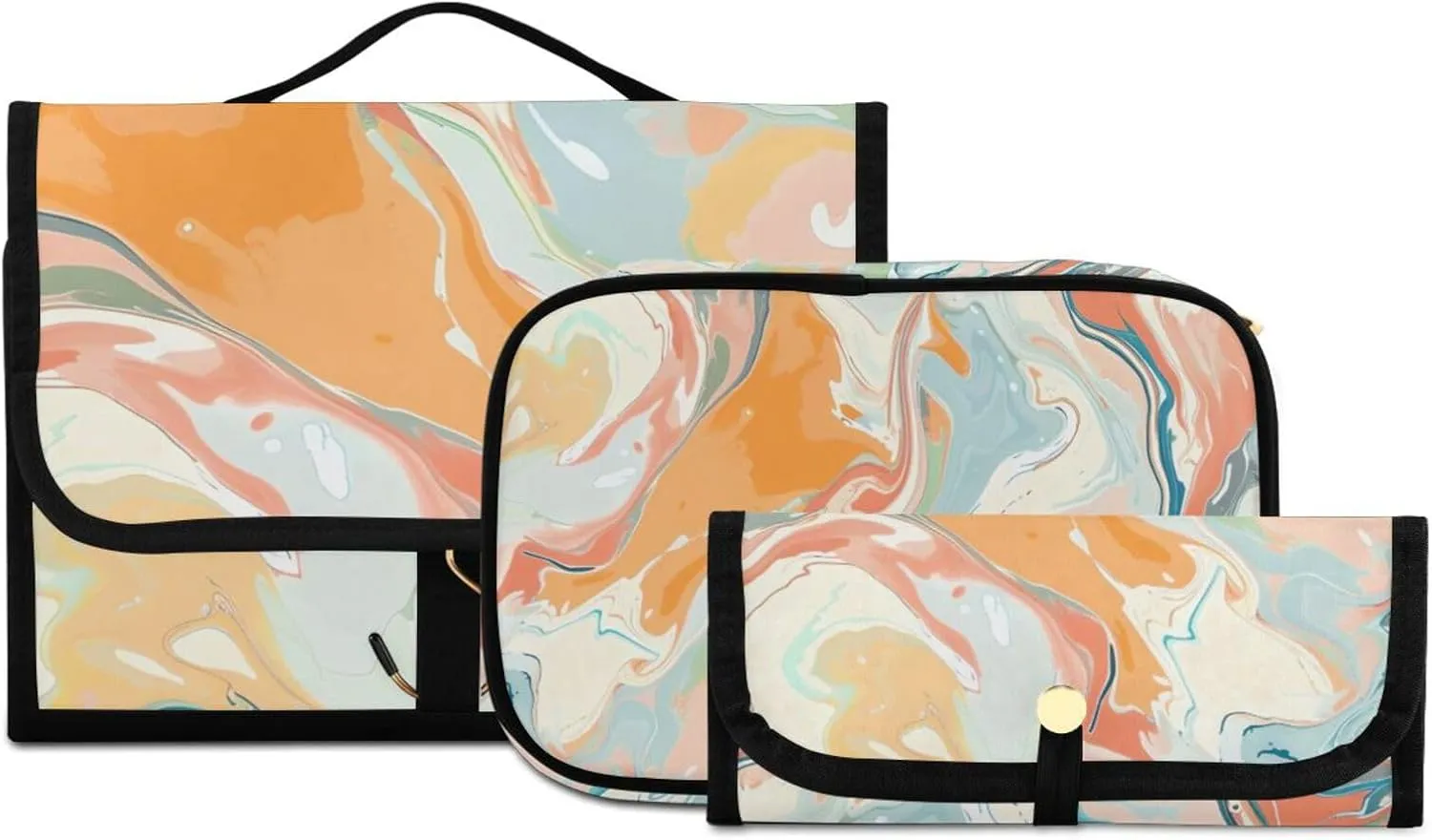 Foldable Hanging Travel Toiletry Organizer Set 3-Piece with Cosmetic Bag & Brush Holder - Marble (11)