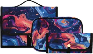 Foldable Hanging Travel Toiletry Organizer Set 3-Piece with Cosmetic Bag & Brush Holder - Marble (12)