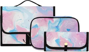 Foldable Hanging Travel Toiletry Organizer Set 3-Piece with Cosmetic Bag & Brush Holder - Marble (9)