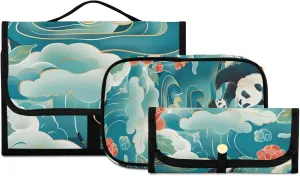 Foldable Hanging Travel Toiletry Organizer Set 3-Piece with Cosmetic Bag & Brush Holder - Panda (24)