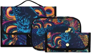 Foldable Hanging Travel Toiletry Organizer Set 3-Piece with Cosmetic Bag & Brush Holder - Peacock (3)