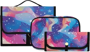 Foldable Hanging Travel Toiletry Organizer Set 3-Piece with Cosmetic Bag & Brush Holder - Starry Sky Universe (12)