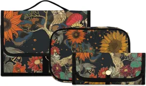 Foldable Hanging Travel Toiletry Organizer Set 3-Piece with Cosmetic Bag & Brush Holder - Sunflower (3)