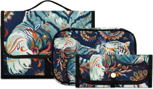 Foldable Hanging Travel Toiletry Organizer Set 3-Piece with Cosmetic Bag & Brush Holder - Tiger (25)
