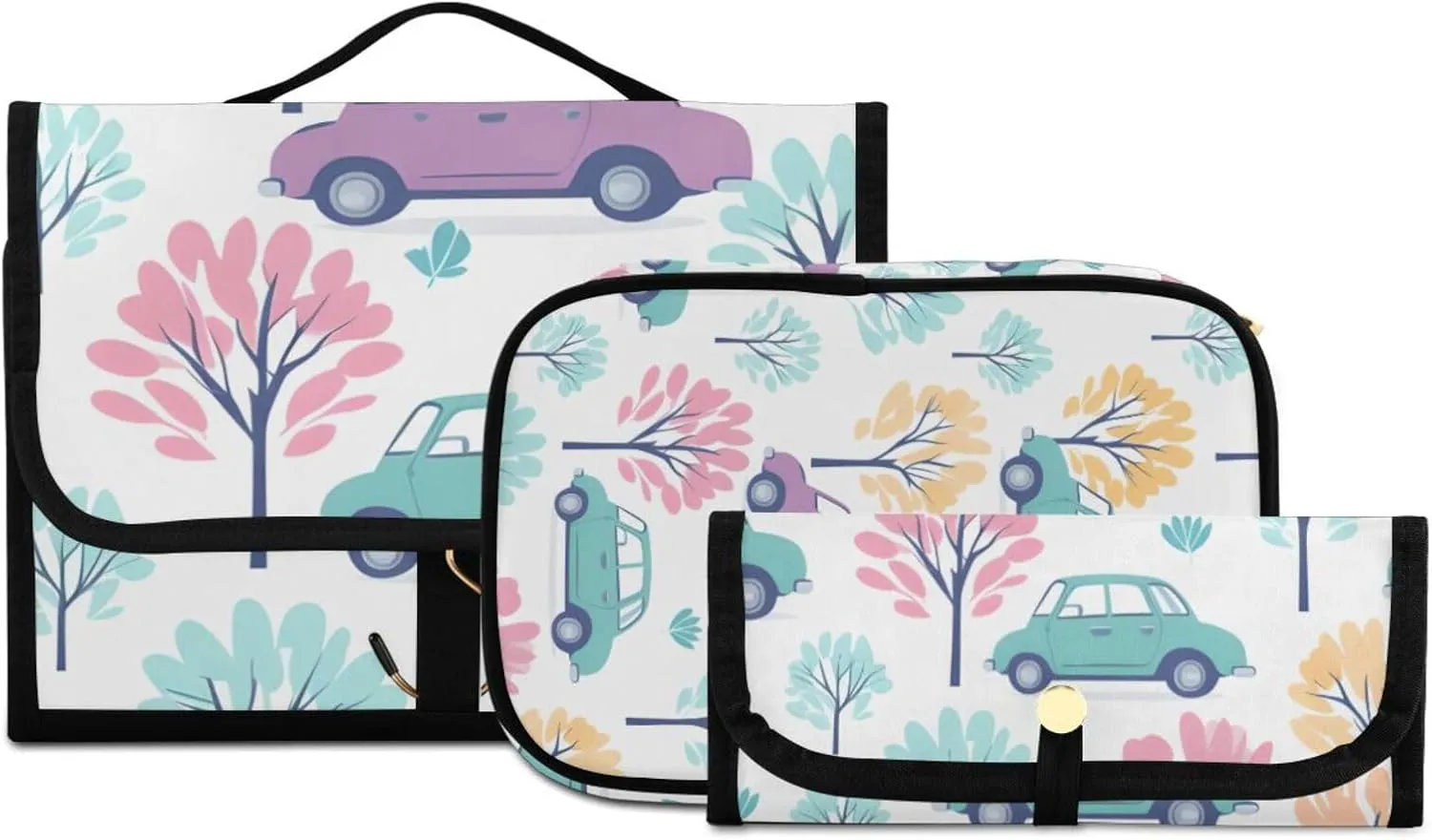Foldable Hanging Travel Toiletry Organizer Set 3-Piece with Cosmetic Bag & Brush Holder - Tree Car (3)