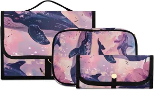 Foldable Hanging Travel Toiletry Organizer Set 3-Piece with Cosmetic Bag & Brush Holder - Whale (9)