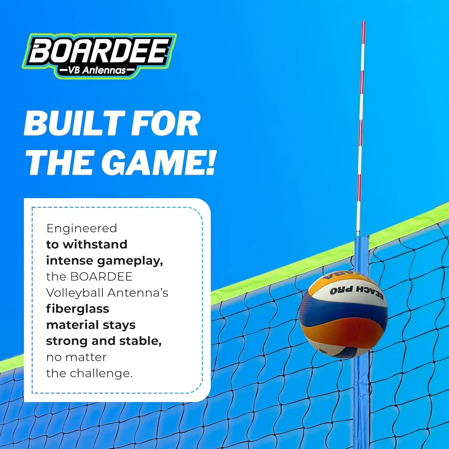 Foldable Volleyball Antenna Set - Durable Tarpaulin Hook-and-Loop Sleeves with Collapsible Fiberglass Antennas - Indoor and Beach Volleyball Net Equipment (Pack of 2)